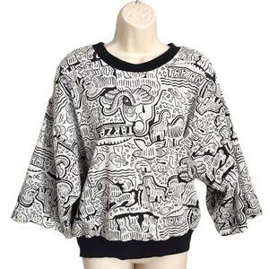 Vintage Black and White Comic Doodle Art Mural Graffiti Fashion Pullover Top